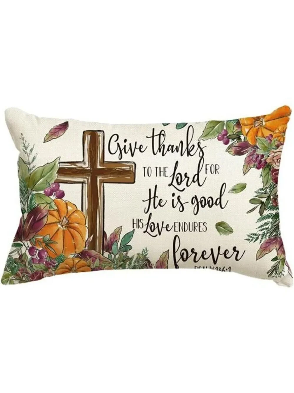 Thanksgiving Pillow Cover 12x20 Give Thanks Fall Harvest Cushion Case for Sofa C